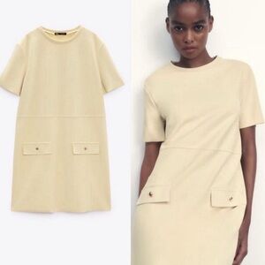 Zara NWT beige yellow faux Suede Dress size Large NWT